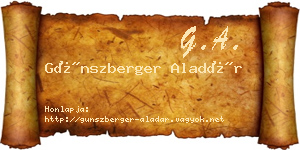 Günszberger Aladár névjegykártya